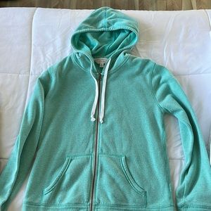 Blue zip up jacket with hood